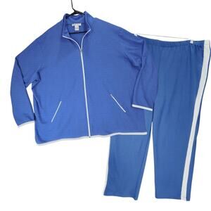 Vtg Gunit Track Suit Sweatsuit sz 3X Women Blue White Tuxedo Stripe‎ Polycotton
